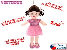 MIKRO TRADING - Panenka Viktorka hadrová 32cm česky mluvící na baterie světle růžová 0m+ v sáčku
