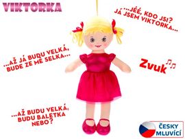 MIKRO TRADING - Panenka Viktorka hadrová 32cm česky mluvící na baterie tmavě růžová 0m+ v sáčku