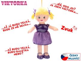 MIKRO TRADING - Panenka Viktorka hadrová 32cm česky mluvící na baterie fialová 0m+ v sáčku