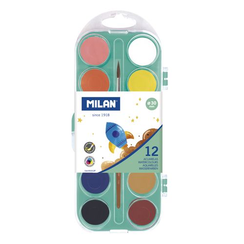 MILAN - Barvy akvarelové - 12 barev, 30 mm + štětec