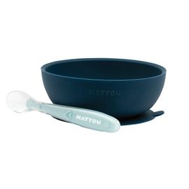 NATTOU - Set jídelní silikonový 2 ks miska a lžička modrý bez BPA