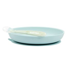 NATTOU - Set jídelní silikonový 2 ks talíř a lžička mint bez BPA