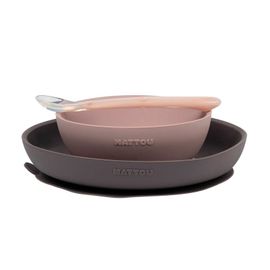 NATTOU - Set jídelní silikonový 3 ks fialovo-růžový bez BPA