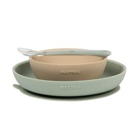 NATTOU - Set jídelní silikonový 3 ks pískovo-zelený bez BPA