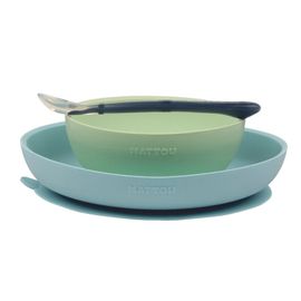 NATTOU - Set jídelní silikonový 3 ks zeleno-modrý bez BPA