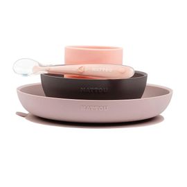 NATTOU - Set jídelní silikonový 4 ks růžovo-fialový bez BPA