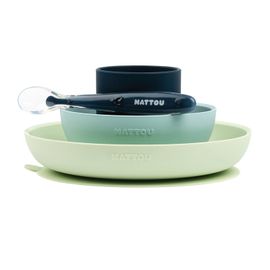 NATTOU - Set jídelní silikonový 4 ks zeleno-modrý bez BPA