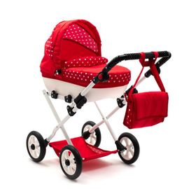NEW BABY - Dětský kočárek pro panenky COMFORT červený s puntíky