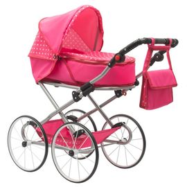 NEW BABY - Dětský Retro kočárek pro panenky 2v1 Anetka růžový s puntíky