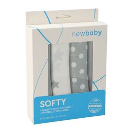 NEW BABY - Látkové bavlněné pleny Softy s potiskem 70 x 70 cm 4 ks šedo-bílé