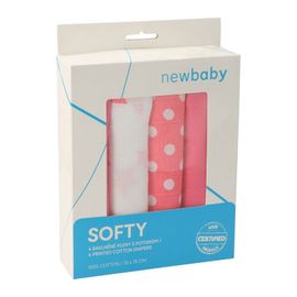 NEW BABY - Látkové bavlněné pleny Softy s potiskem 70 x 70 cm 4 ks růžovo-bílé