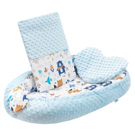 NEW BABY - Luxusní hnízdečko s polštářkem a peřinkou z Minky modré