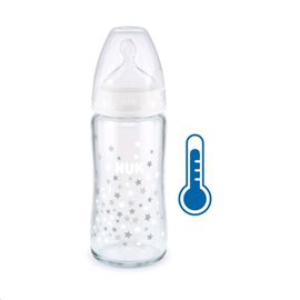 NUK - Skleněná kojenecká láhev FC s kontrolou teploty 240 ml bílá