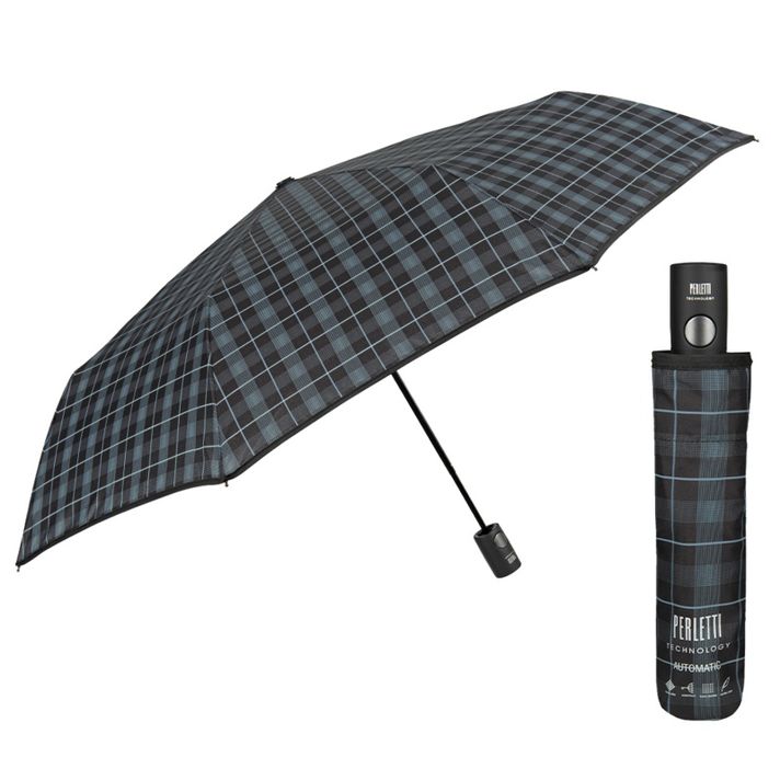PERLETTI - Pánský automatický deštník TIME / šedý proužek, 21712