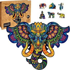 PUZZLER  - Dřevěné Barevné Puzzle - Posvátný Slon