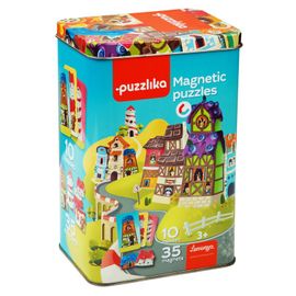 PUZZLIKA - 13470 Magnetické domky - magnetická hra 35 dílků a 10 předloh
