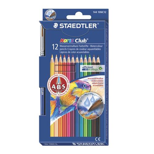 STAEDTLER - Akvarelové tužky, se štětcem, STAEDTLER "Noris Club", 12 různých barev