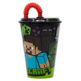 STOR - Plastový pohár s víkem a brčkem Minecraft 430ml, 40430