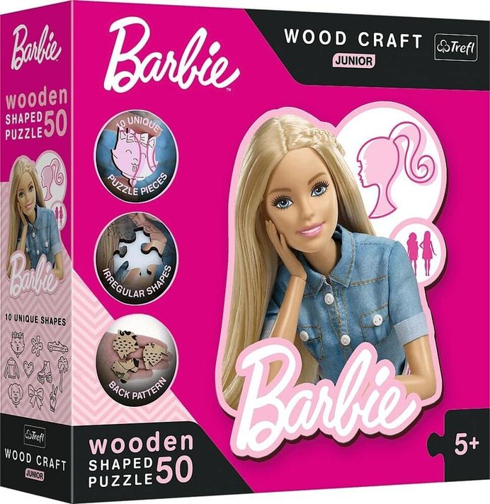 TREFL -  Dřevěné puzzle Junior 50 dílků - Krásná Barbie