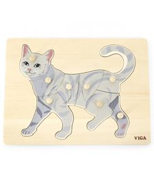 VIGA - Dřevěná vkládačka Kočka 8ks