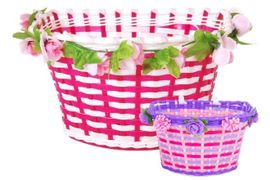 VOLARE - Pletený košík na kolo Volare - květiny - dívky - bílá/růžová