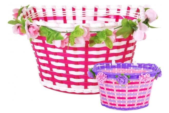 VOLARE - Pletený košík na kolo Volare - květiny - dívky - bílá/růžová