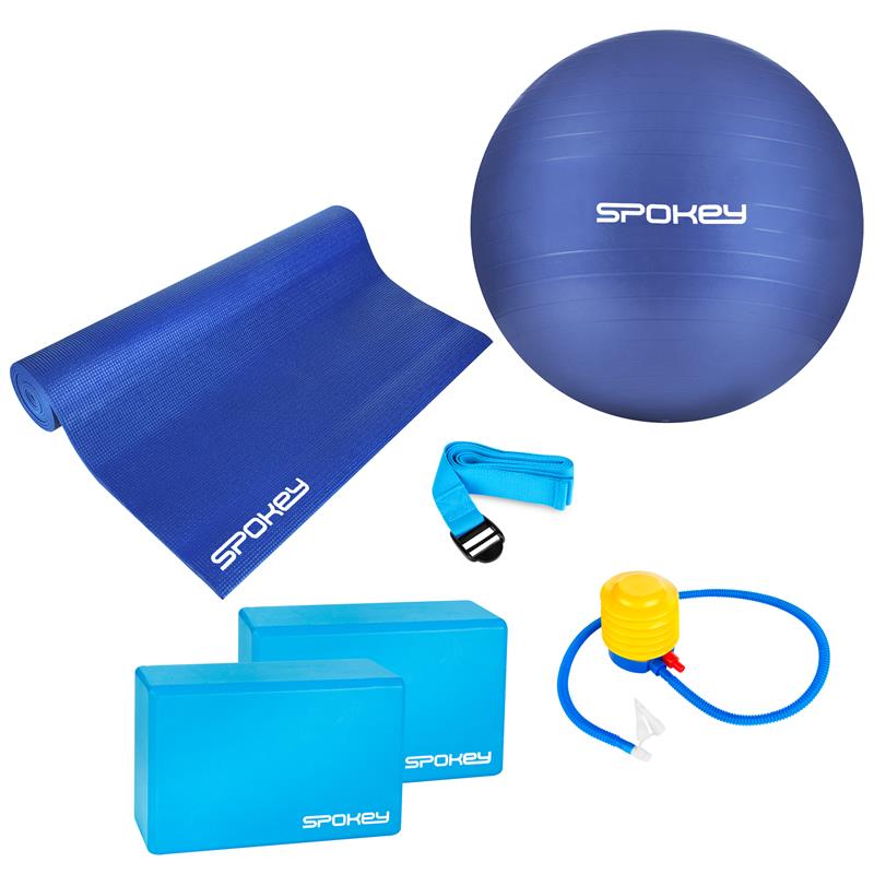 SPOKEY - ASTEYA Jóga set - podložka + gymnastický míč včetně pumpičky + blok + popruh