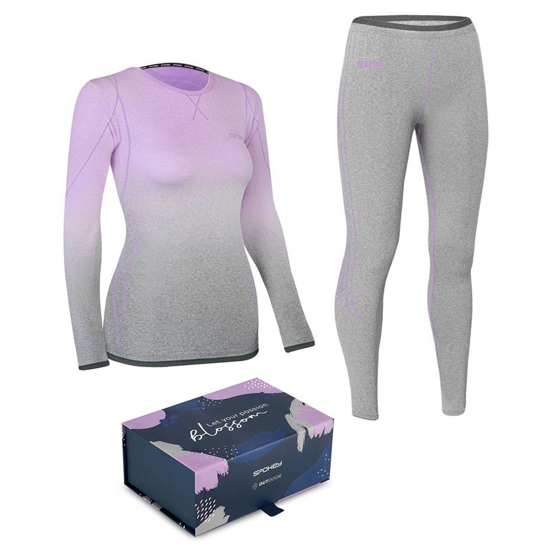 SPOKEY - FLORA Set dámského termoprádla - triko a spodky, fialovo-šedá, vel. M/L