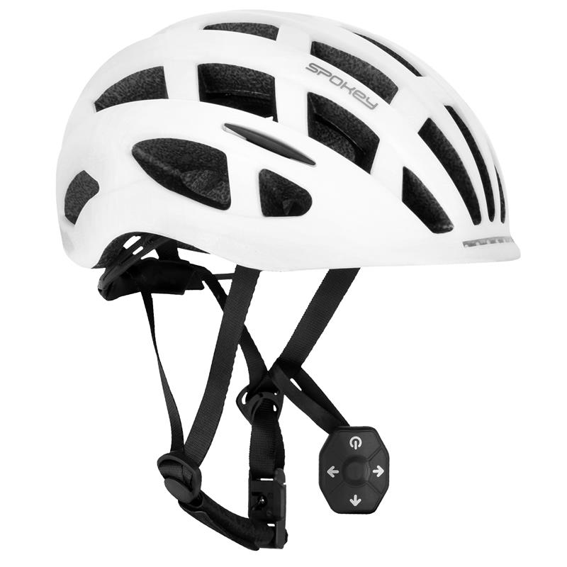 SPOKEY - POINTER PRO Cyklistická přilba pro dospělé s LED blikačkou a blinky, 55-58 cm, bílá