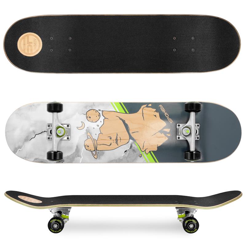 SPOKEY - SKALLE II Skateboard 78,7 x 20 cm, ABEC7, šedý