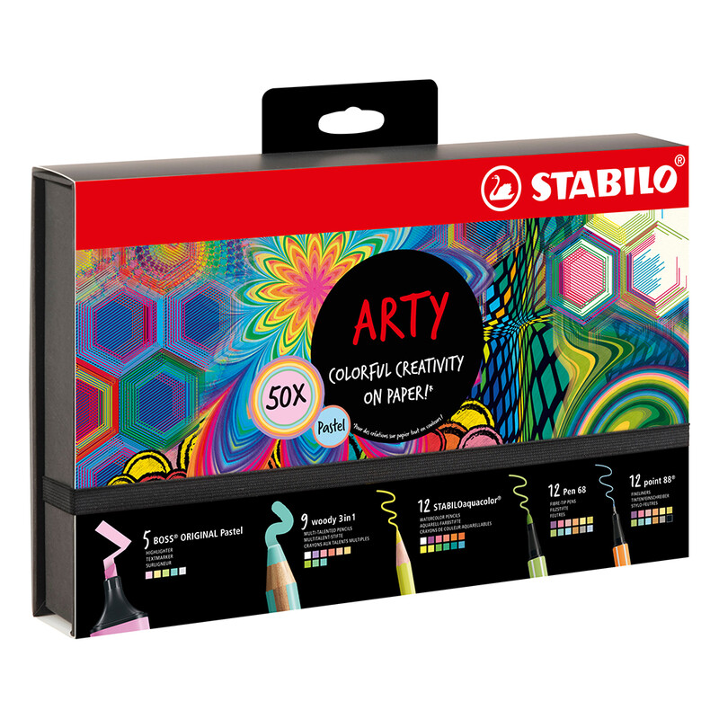 STABILO - Kreatívna sada STABILO ARTY - Linery, Fixy, Zvýrazňovače, Akvarel. pastelky, 50 ks