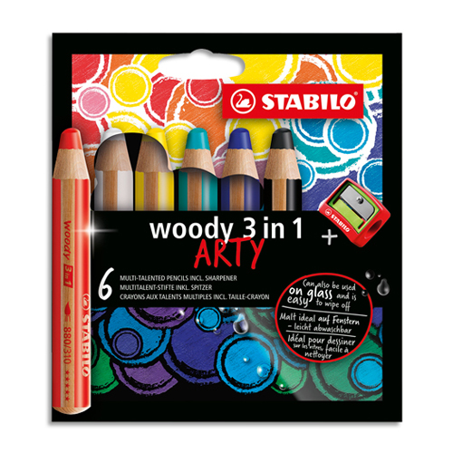 STABILO - Pastelky woody 3in1 Arty, sada 6 ks + ořezávátko