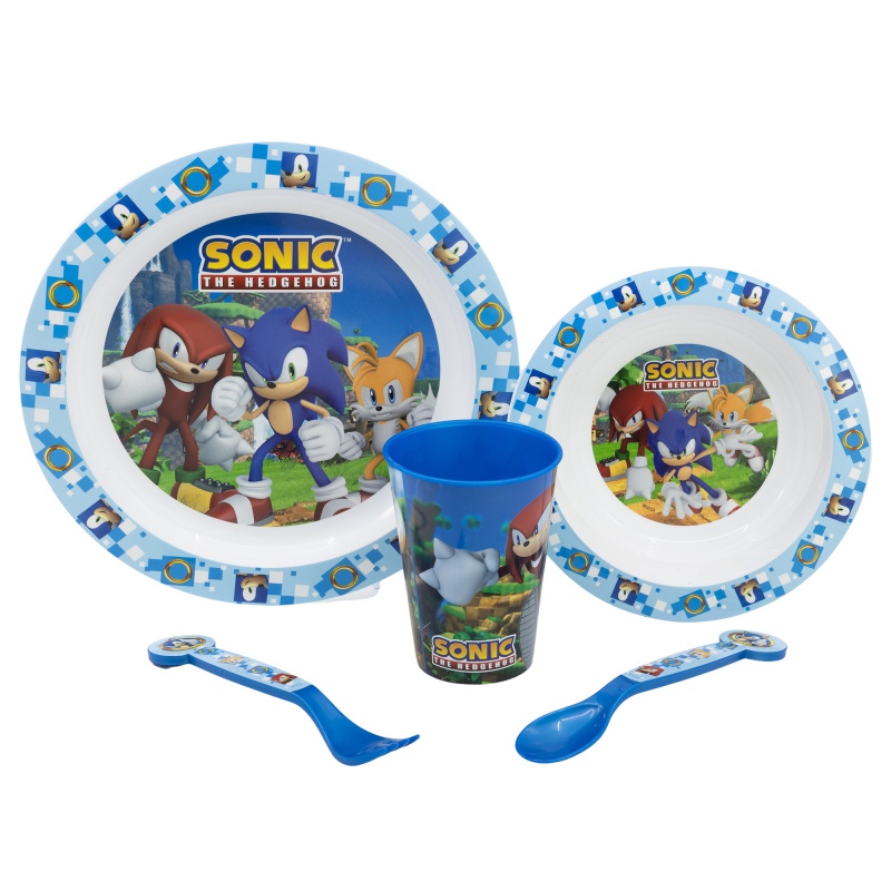 STOR - Dětské plastové nádobí, JEŽKO SONIC Micro, talíř, miska, sklenice, příbor, 40550