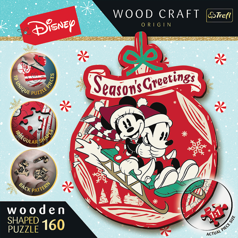TREFL -  Dřevěné puzzle 160 dílků - Vánoční dobrodružství Mickeyho a Minnie / Disney