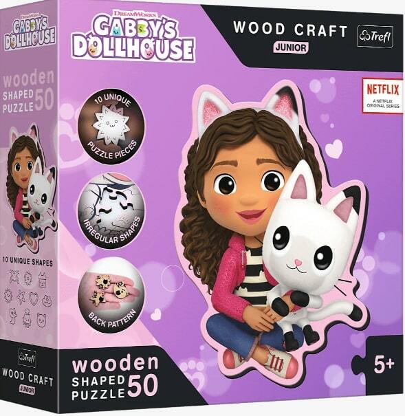 TREFL - Dřevěné puzzle Junior 50 dílků - Gabi's Doll House / Gabby a její kotě