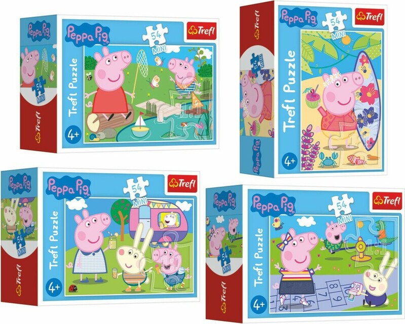 TREFL - Mini puzzle 54 dílků Šťastný den Selata Peppy/Peppa Pig, 4 druhy