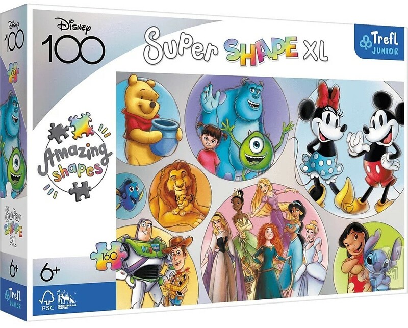 TREFL - Puzzle 160 XL Super Shape - Barevný svět Disney / Disney 100