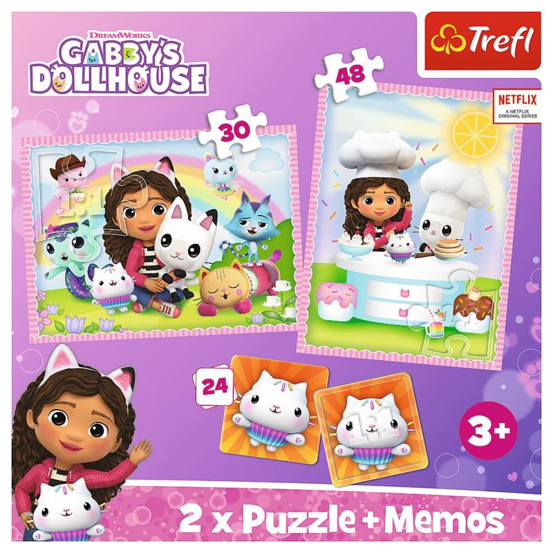 TREFL - Puzzle 2v1 + pexeso - Gabby se svou kočičkou / Universal Gabby's Dollhouse