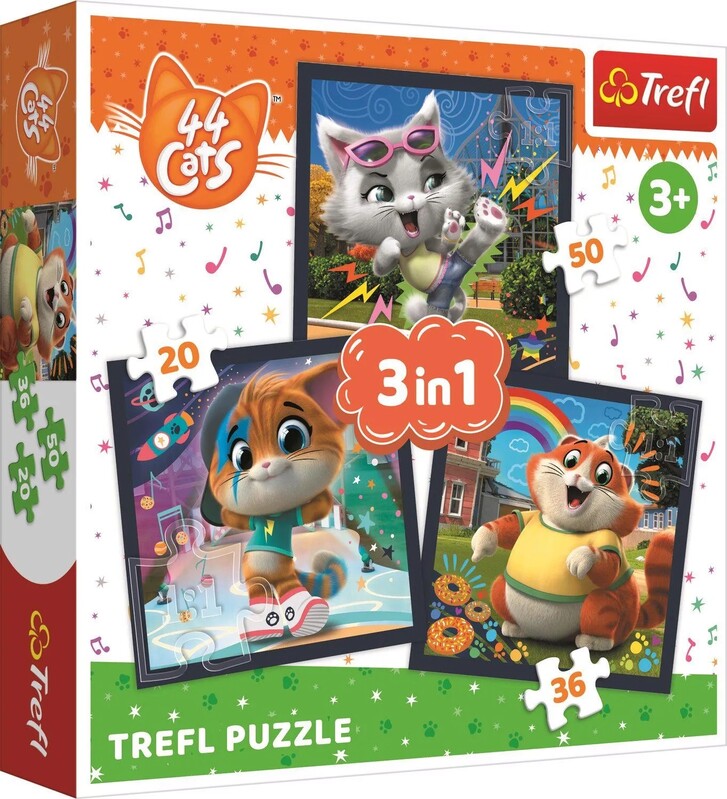 TREFL - Puzzle 3v1 - Seznamte se s milými kočkami / Rainbow 44 cats