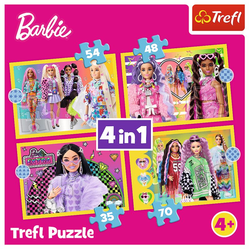 TREFL - Puzzle 4v1 - Šťastný svět Barbie / Mattel, Barbie