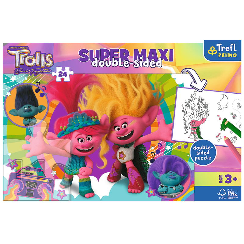 TREFL -  Puzzle Super Maxi 24 - Šťastný den Trollů / Universal Trolls 3 (2023) FSC Mix 70%