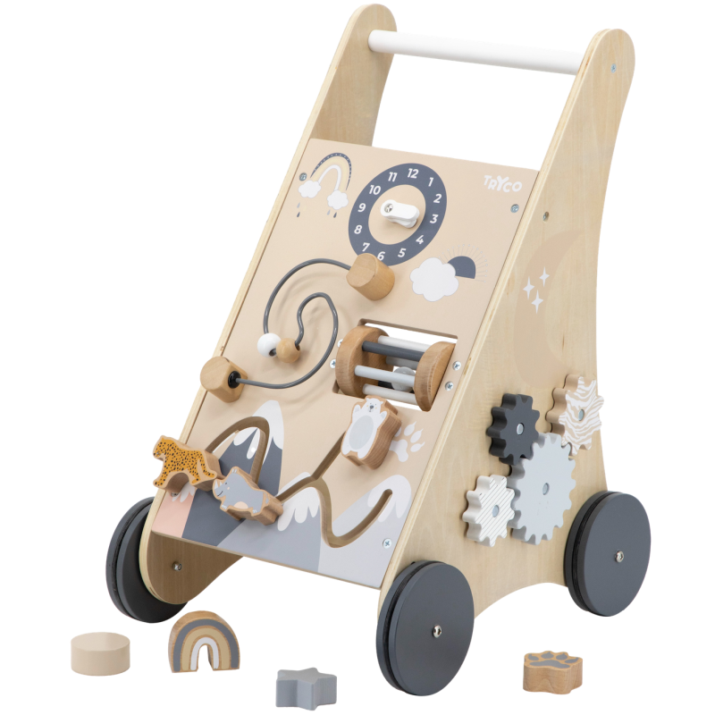 TRYCO - Dřevěný vozíček s aktivitami a kostkami