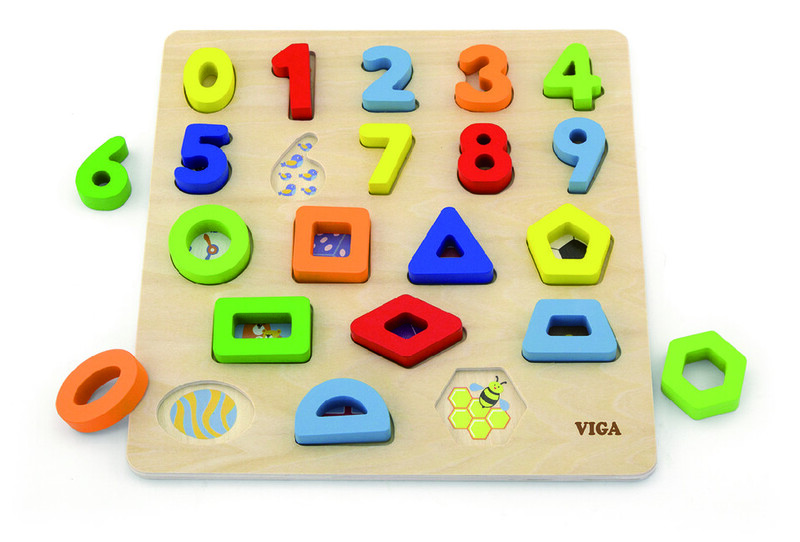 VIGA - dřevěná vkládačka čísla a tvary 30x30cm