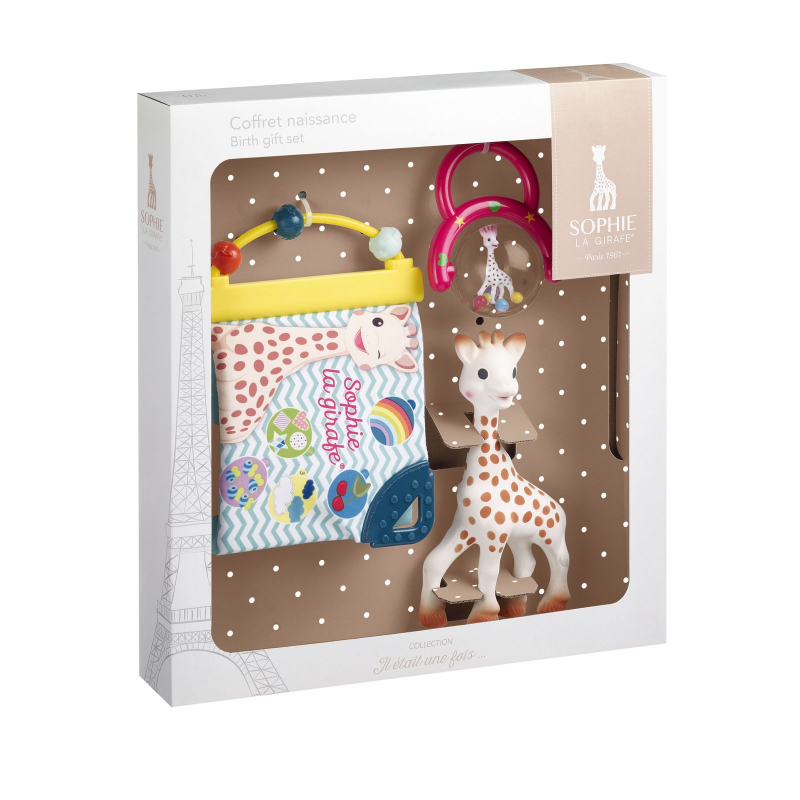VULLI - Dárkový set: žirafa Sophie + knížka + chrastítko