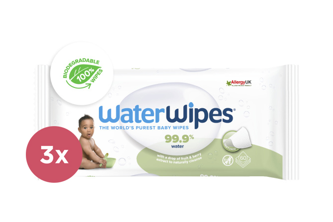 WATERWIPES - 3x Vlhčené obrousky bez obsahu plastů Soapberry 60 ks (180 ks )