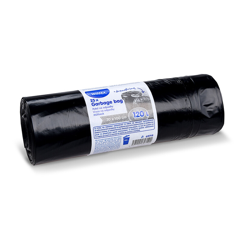 WIMEX - Pytle na odpad (LDPE) zatahovací černé 70 x 100 cm 120L [25 ks]