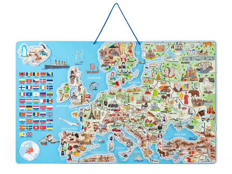 WOODY - Hra spoločenská Mapa Evropy, magnetická 3v1, CZ