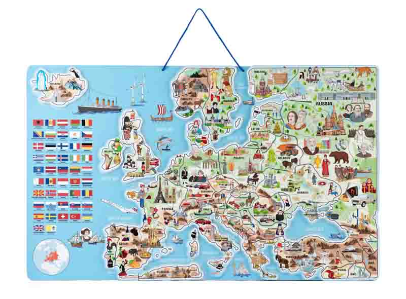 WOODY - Hra spoločenská Mapa Evropy, magnetická 3v1 , v angličtine